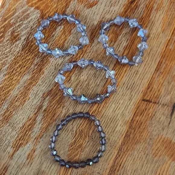 Set 4 Smoky Gray Faceted Beaded Stretch Bracelets - Picture 4 of 7